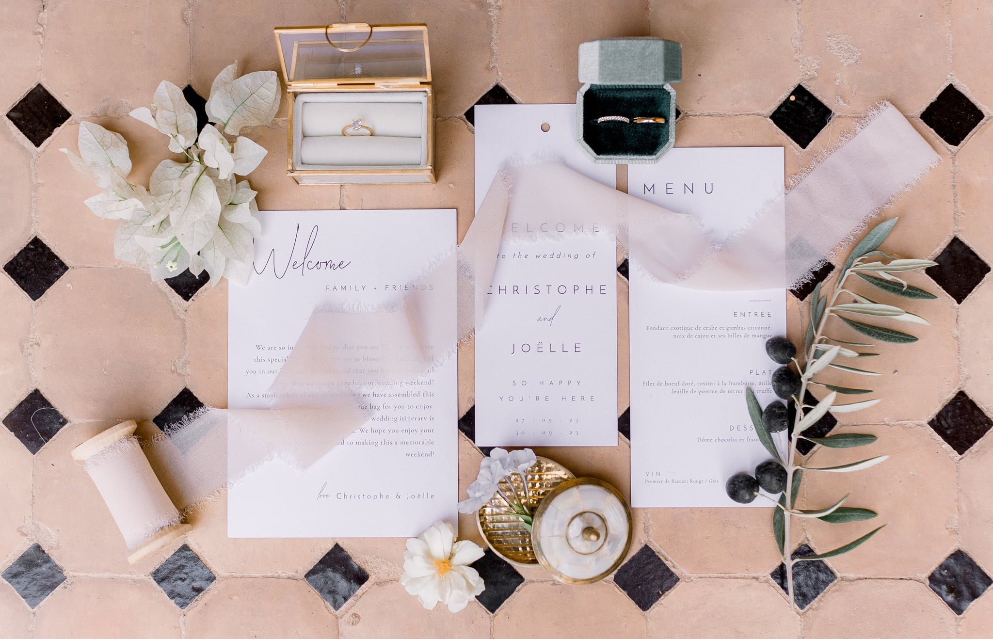 Wedding stationery and styling details at chic wedding in Marrakech