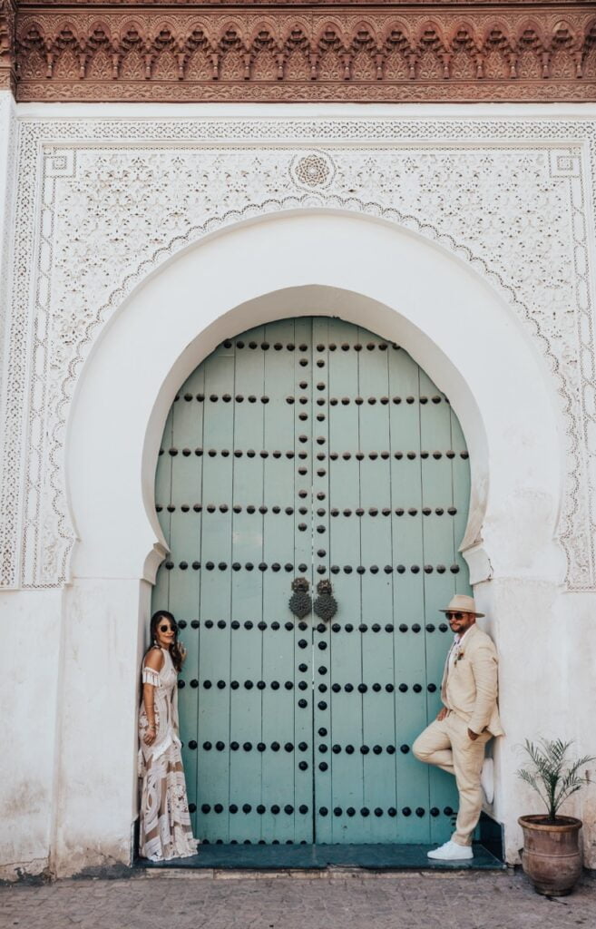 The couple portraits during their elopement wedding in Marrakech