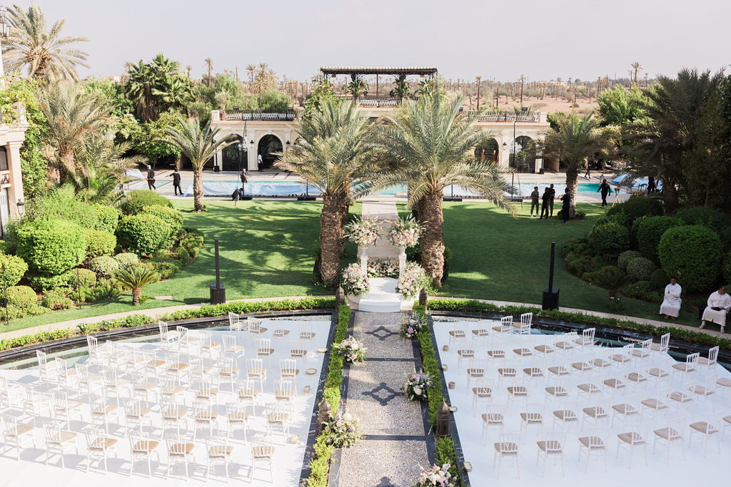 An outdoor ceremony space at Marrkech wedding venue