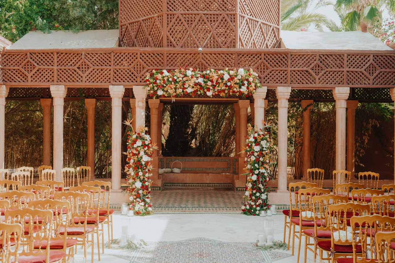 A wedding ceremony space styled by Marrakech wedding planners